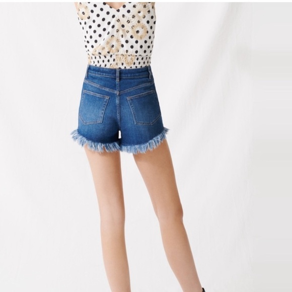 MAJE Fringed High Waisted Denim Shorts Size EU 34 - Picture 12 of 13